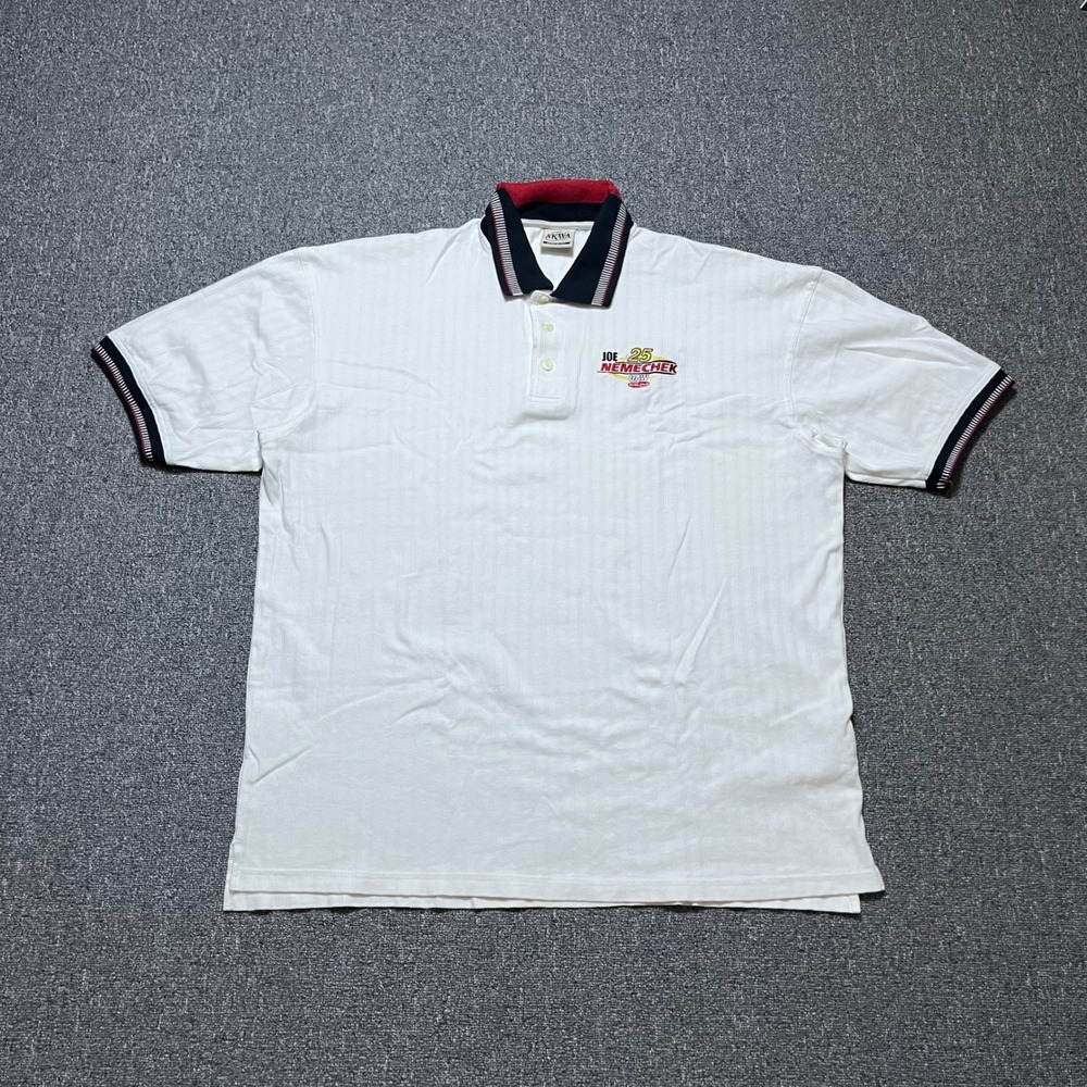Vintage AKWA‎ Joe Nemechek NASCAR Polo Shirt 2XL White Racing UAW Delphi 90s USA